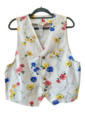 Vintage Vivaldi Floral Cotton Twill Vest Medium Made in USA 90s
